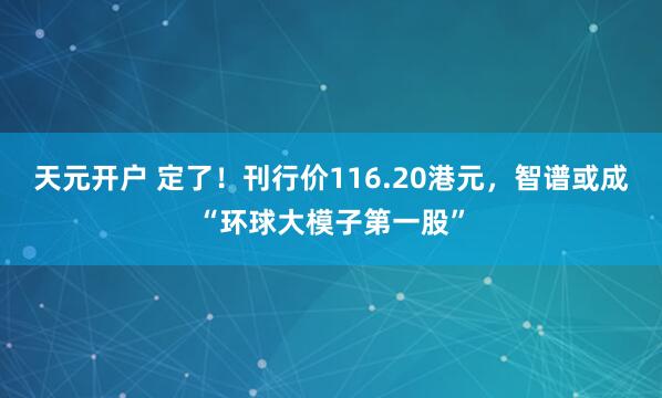 天元开户 定了！刊行价116.20港元，智谱或成“环球大模子第一股”