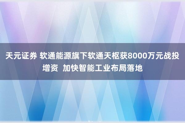 天元证券 软通能源旗下软通天枢获8000万元战投增资 加快智能工业布局落地