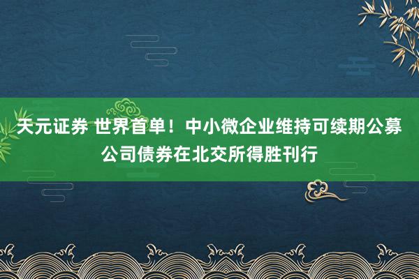天元证券 世界首单！中小微企业维持可续期公募公司债券在北交所得胜刊行