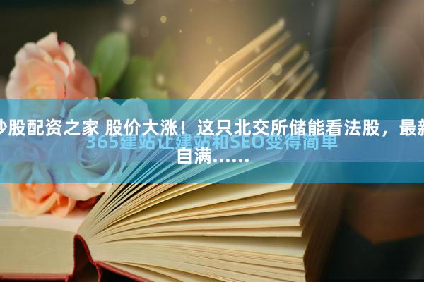 炒股配资之家 股价大涨！这只北交所储能看法股，最新自满......