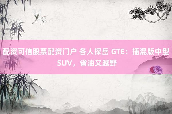 配资可信股票配资门户 各人探岳 GTE：插混版中型 SUV，省油又越野