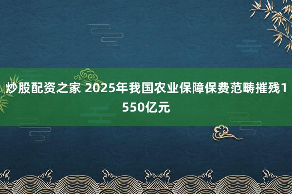 炒股配资之家 2025年我国农业保障保费范畴摧残1550亿元