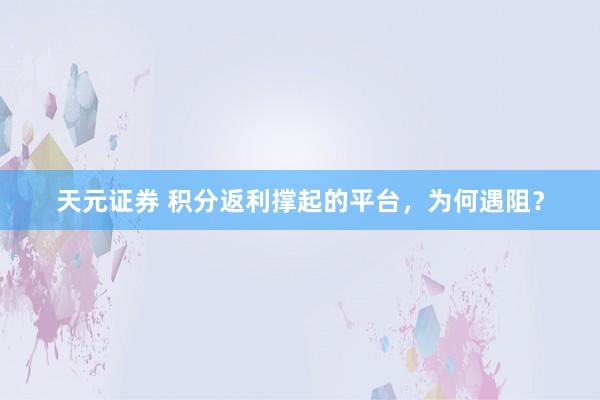天元证券 积分返利撑起的平台，为何遇阻？